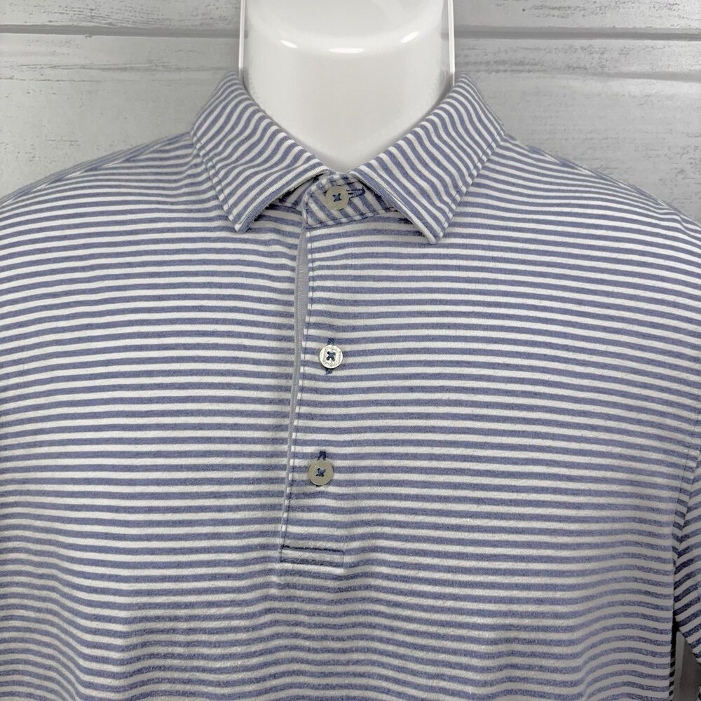 Johnnie-O Performance Men's Medium Jersey Polo Shirt Striped Short Sleeve Blue